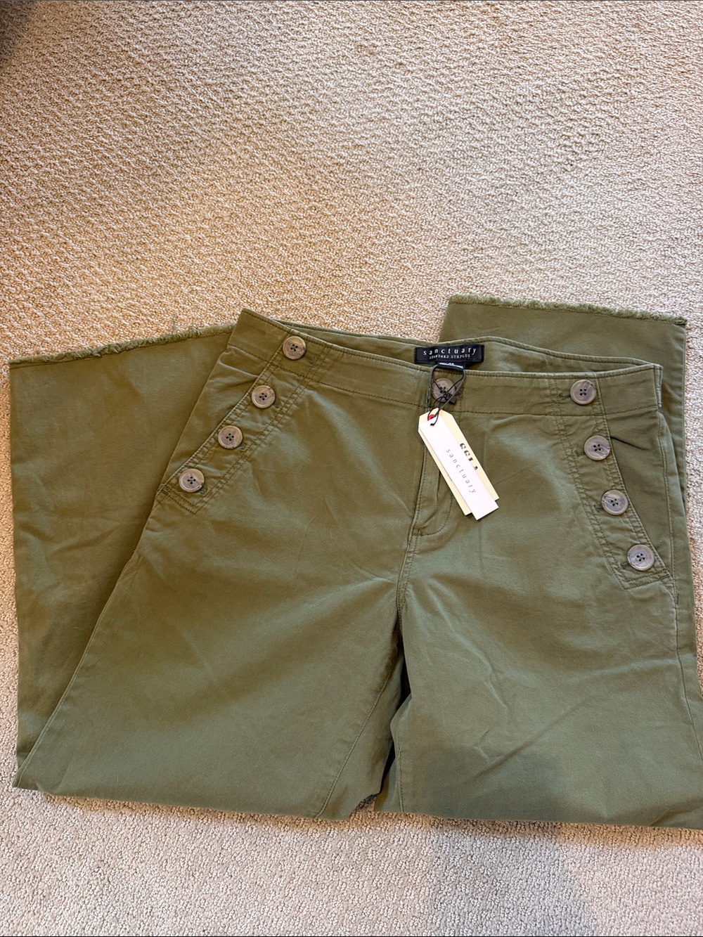 Sanctuary Olive Green Cropped Button-Accent Pants